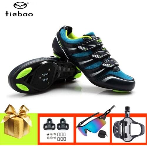 Tiebao Professional Cycling Shoes Road Bicycle Sneakers Add SPD-SL Pedals Bike Sunglasses Outdoor Sports Breathable Self-locking