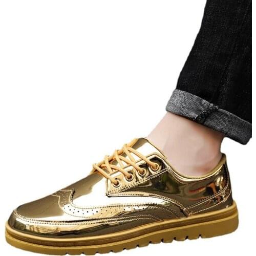New Shiny Gold Men Glitter Shoes High Top Fashion Men Designer Trainers Non-Slip Mirros Mens Leather Unisex Zapatilla De Hombre
