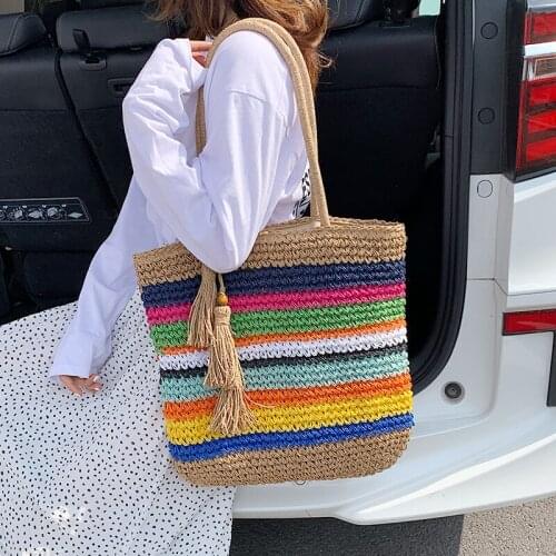 Shopping Bag Female 2021 New Large Capacity Tassel Tote Bag Shoulder Crossbody Ins Fashion Woven Handbag