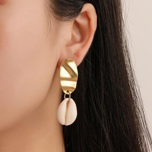 Matte Golden Silver Plated Sea Retro Wrinkle Alloy Natural Shell Women Dangle Earrings & Drop Earrings