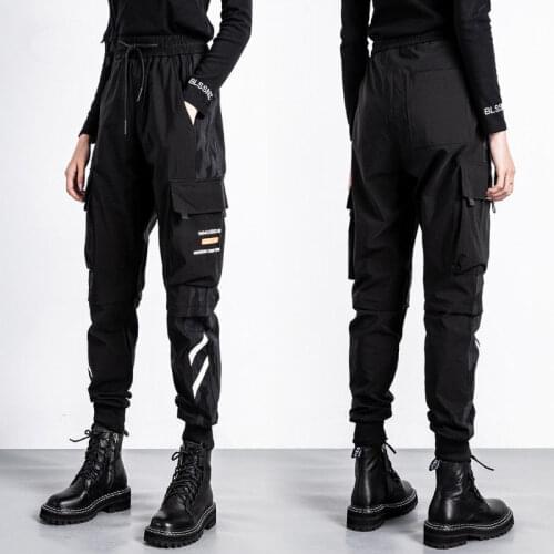 Women Cargo Pants 2021 New Harem Pants Fashion Punk Pockets Jogger Trousers Women Black Harajuku Elastics High Waist Streetwear