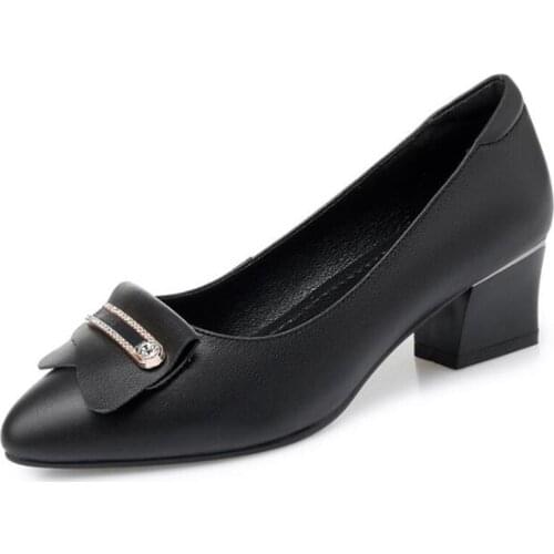 2020 New Spring Fashion Bow Pointed Shoes Woman Genuine Leather Shoes Shallow Women Shoes Elegant High Heel Shoes Large Size 42