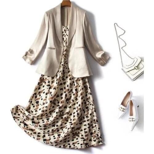 High quality 2 spring ladies dress suit suit jacket and long sleeve floral print dress suit NS958