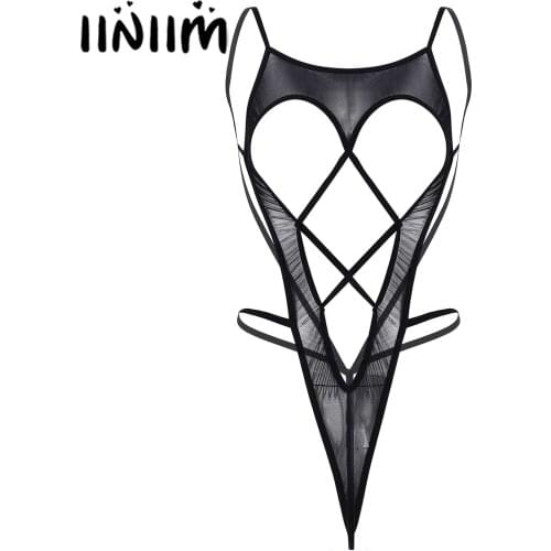 Womens Erotic Sexy Open Breast See-through Mesh Bodysuit Hollow Out Strappy Backless Spaghetti Strap Leotard Lingerie Nightwear
