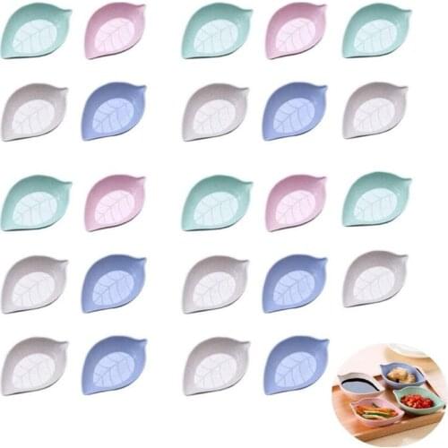 1,2,4 Pcs Wheat Straw Leaf Shape Sauce Dish Vinegar Seasoning Solid Soybean Dish Sauce Salt Snack Small Plate Kitchen Supplies