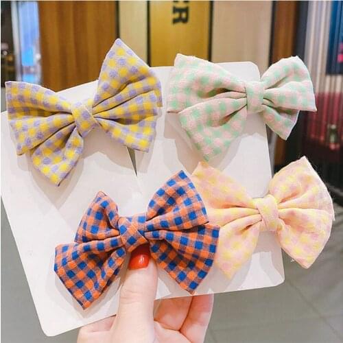 1 Set New Childrens Bow Hairpin Korean Girl Cute Plaid Fabric Baby Cartoon Barrettes Fashion Hair Accessories