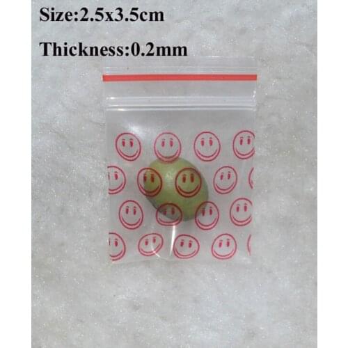 1000pcs/Lot,2.5*3.5cm 1''x1.4'',clear small size Zip Lock bag print smile pattern resealable Plastic Bag mini packaging