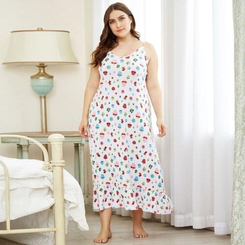 2021 Summer Dress Women Sleeveless Floral Print Backless Sexy Dress White Plus Size Ruffles Sleepwear Home Clothes