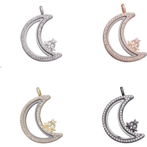 5pcs Moon stars Rhinestone Floating Memory bright Locket Necklace Round Living Glass Lockets pendant For Necklaces Jewelry Diy