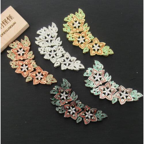 APDGG 28x63mm Gold plated cubic zircon CZ Flower Crystal connector for necklace pendant Jewelry DIY Jewelry Findings