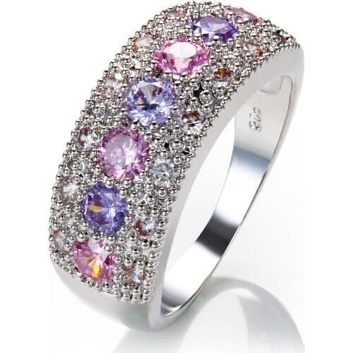 Brilliant Women Ring Cubic Zirconia Pink Purple Trending Ring Good Quality Wedding Engagement Bridal Ring Fashion Jewelry Gift