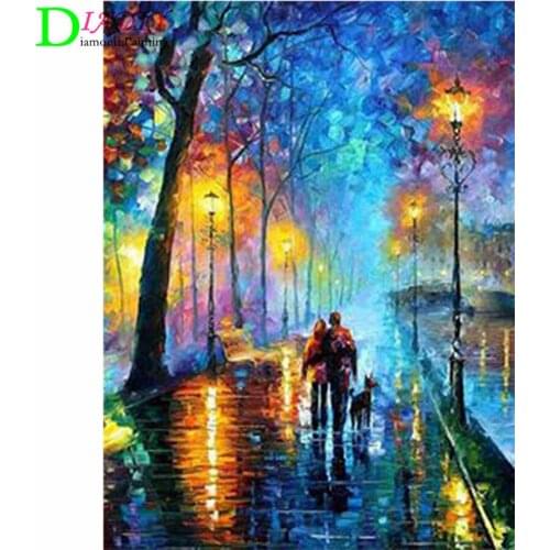 DIY Diamond Painting Rain City Night Street Full Square Diamond Embroidery Abstract Landscape Rhinestone Mosaic Handcraft Art