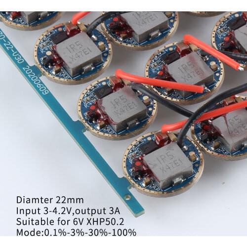 Driver for CREE xhp50.2 LED,input 3-4.2V ,output 3A, diameter 22mm,non-pwm,temperature control, 4modes