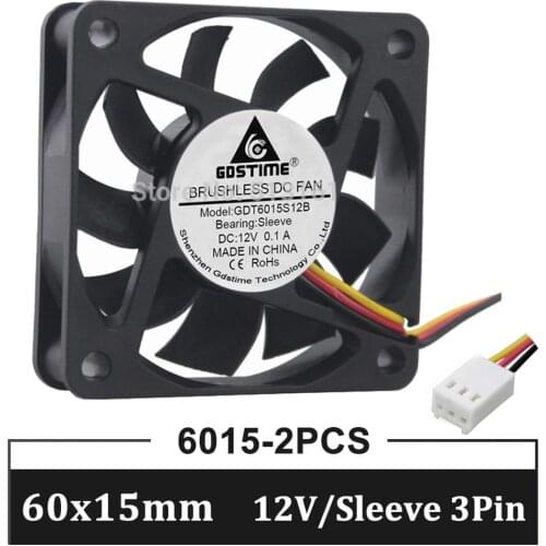 Gdstime 2pcs 60mm Fan 6015 DC 12V 3PIN 60X60X15mm 6cm Computer PC CPU Case Cooling Fan With FG Function Cooler
