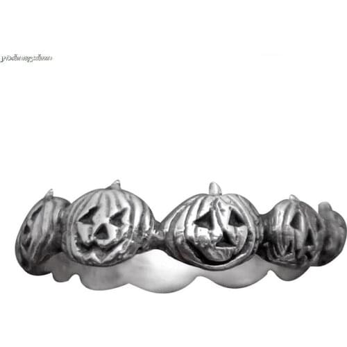 Gothic Retro Halloween Pumpkin Head Ring Fashion Punk Silver Color Ring Jewelry Gift Creative Men Women Party Accessories