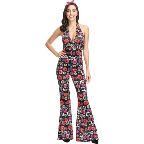 Summer Women Floral Jumpsuit Sleeveless V- Neck Jumpsuits Fashion Ladies Flower Print Wide Leg Pants Long Trousers