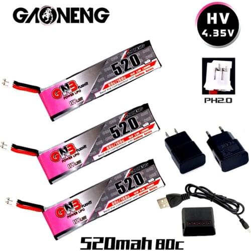 GAONENG 1S 3.8V 520mAh 80C/160C HV 4.35V Lipo Battery With PH2.0 Plug For Emax Tinyhawk Kingkong LDARC TINY7 Drone and Charger
