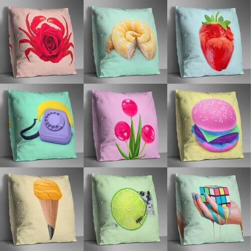 Cute Double Side Print Cushion Cover Polyester Decorative for Sofa Seat Soft Throw Pillow Case Cover 45x45cm Home Decor
