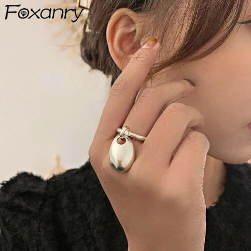 Foxanry INS Fashion 925 Sterling Silver Rings for Women Creative Simple Water Drop Pendant Geometric Party Jewelry Gifts