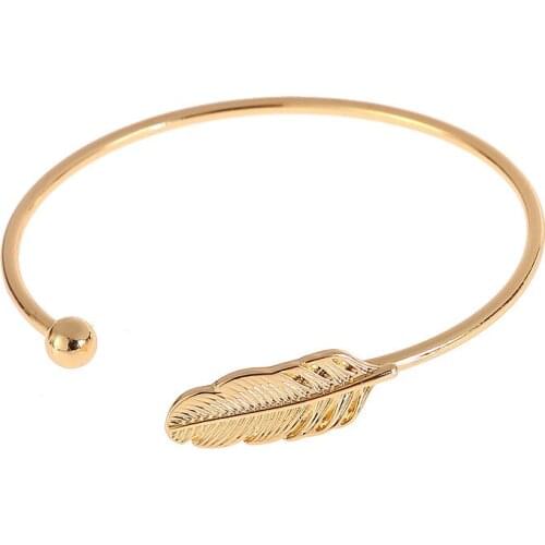Fashion Open Cuff Bracelets Simple Leaf Feather Adjustable Bracelet for Women Beach Bangle Pulseira Feminina Femme Jewelry Gift