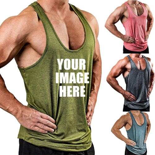 Hot Sale Fitness Gym Custom Logo Print Sports Mens Muscle Workout Tank Top