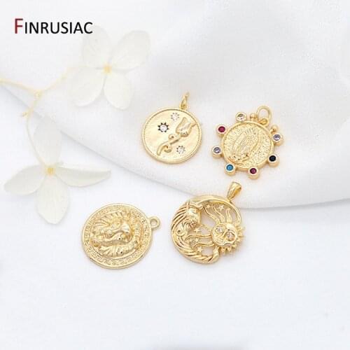 2021 New 14k Gold Plated 4 Types Round Design Pendants Accessories For Necklace Jewelry Making