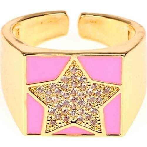 ZHINI New Hip Hop Rock Five Star Rings for Women Luxury Charming Zircon Crystal Opening Ring Wedding Fashion Jewelry Gift