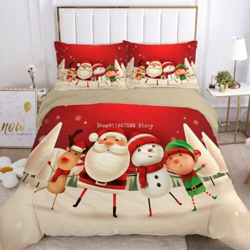 New Christmas Printed Bedding Set 3D Santa Claus Quilt Cover Cartoon Childrens Duvet Cover Bedding Bedroom Set Queen