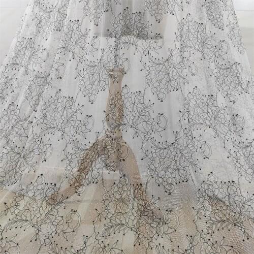 Off White With Black Eyelash French Chantilly Lace Fabric Bridal Gowns Dresses Lace Materialb Sewing Fabric By Meters