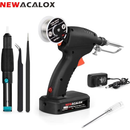 NEWACALOX EU/US 80W Soldering Gun DC 12V Li-ion Rechargeable Cordless Soldering Iron Automatic Dormant Welding Gun Tool