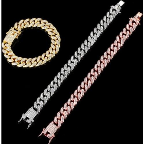 Luxury Fashion Rhinestone Bracelet Women Men Hiphop Cuban Link Bracelets Simple Design Gold Silver Color Jewelry Gifts