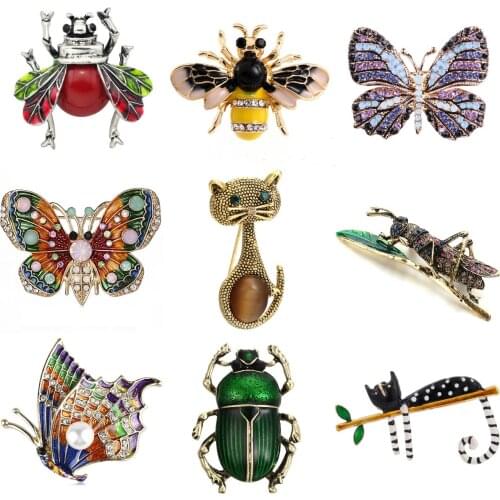 Crystal Colorful Fashion Butterfly Dog Bee Fish Animal Rhinestone Brooch Pin For Women Men Jewelry Christmas Gift