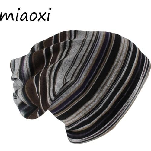 Miaoxi New Arrival Fashion Autumn Women Beanies Skullies Striped Hat Scarf Two Used Female Warm Bone Adult Hip Hop Casual Caps