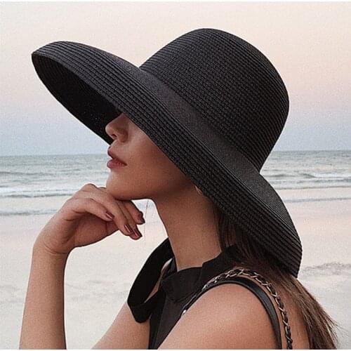 Summer Simple Solid Color Sunshade Sun Hat Outdoor Beach Women Straw Hats Elegant Girl Top Hat