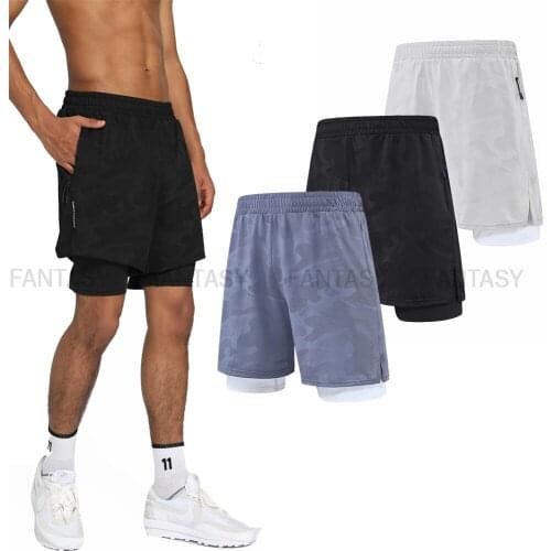 Running Shorts Men Fitness Gym Training Sports Quick Dry Workout Jogging Double Deck Summer Mens Tracksuit Jogger Athletic Short