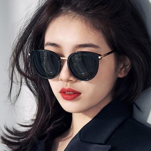 Vintage Round Sunglasses Women Brand Designer Mirror Sun Glasses Korean Ladies Black Oversized Shades Glasses Oculos De Sol