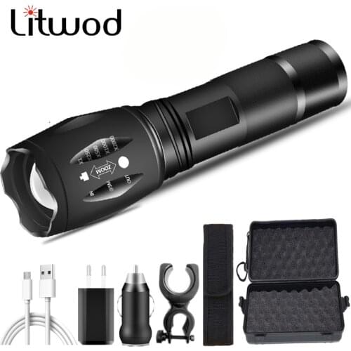 Led flashlight Built-in Battery Torch T6 L2 Camping light 5 Switch Modes Waterproof Zoomable Bicycle Light L antern Rechageable