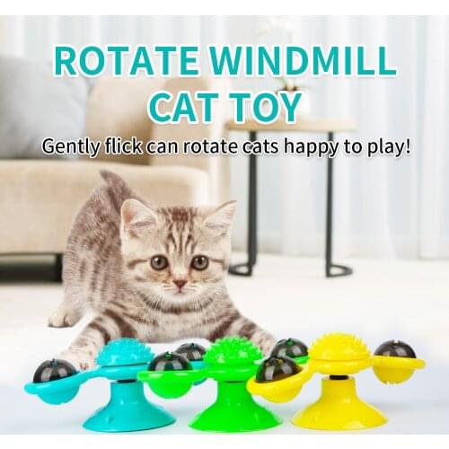 Pet Products Cat Toys Rotatable Windmill With Catnip LED Ball Sucker TPR Funny Massage Teeth Cleaning Interactive Training