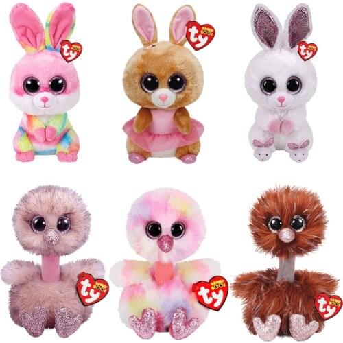 TY Beanie Big Eyes 6 Inch 15 CM Cure Rabbit Ostrich Various Animals Stuffed Plush Doll Toys for Boys and Girls Birthday Gifts