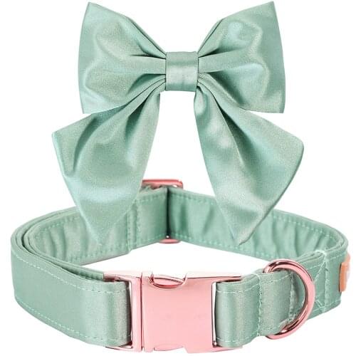 Unique style paws Green Silk Dog Collar Wedding Puppy Collar with Bowtie Adjustable Dog Collar Pet Gift for Small Medium Large