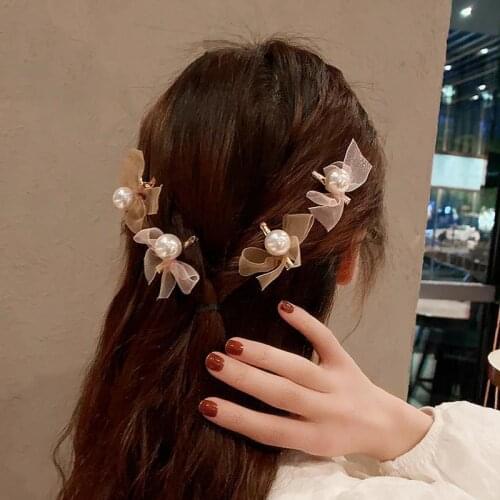 Korean Super Fairy Bowknot Hairpin Headdress Hair Pin Womens High Quality Pearl Edge Clip Side Bangs Hairclips Jewelry For Girl