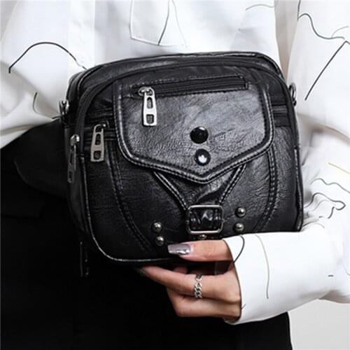 Womens Bag 2021 New Fashion Womens Messenger Bag Fashion Soft Leather Shoulder Bag Washed Leather Small Square Bag