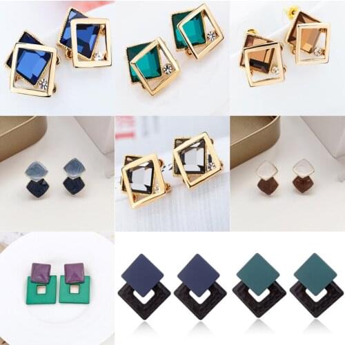 YAOLOGE New Square Earrings 2021 Trendy Geometric Alloy Rhinestone Earrings For Women Gift Bithday Party Fashion Jewelry Brincos