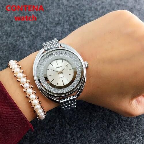 New Top Brand Contena Luxury Montre Watch Femme Fashion Ladies Women Rhinestones Full Logo Watches Quartz Mujer Crystal Relojes