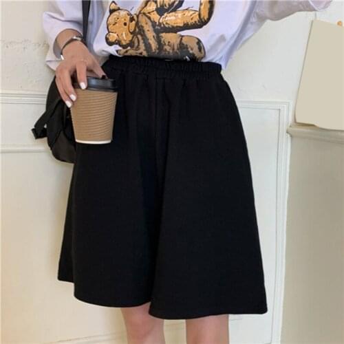 Women Summer Loose Shorts Solid Embroidery Wide-leg Knee-length Harajuku Shorts Casual Simple Trend All-match Lady Chic Clothing