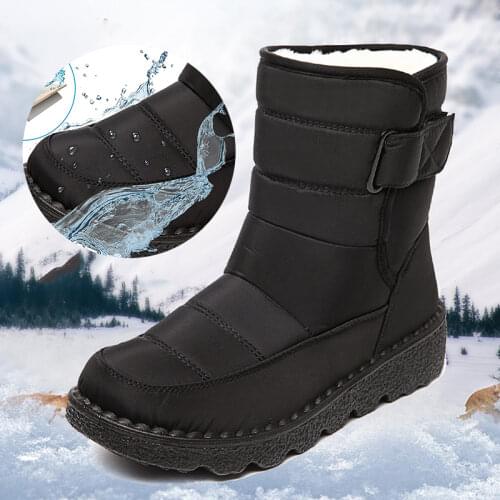 Rimocy Non Slip Waterproof Snow Boots for Women 2021 Thick Plush Winter Ankle Boots Woman Platform Keep Warm Cotton Padded Shoes