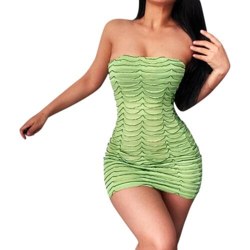 Women’s Sexy Tube Tops Pleated Dress Fashion Solid Color Off-the-shoulder Skinny Short Dress