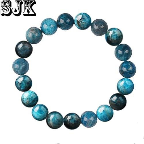 Natural Stone Blue Apatite Round Phosphorite Beads Elastic Bracelet 4 6 8 10 12mm Healing Bracelet Women Jewelry Gifts