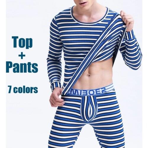 Winter Mens Warm Thermal Underwear Mens Thermo Long Johns Sexy Fashion Striped Thermal Underwear Sets Cotton Long Johns for Man