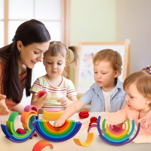 1Set Baby Rainbow Colors Montessori Creative Toys Food Grade Silicone Stacking Toys BPA Free Early Education Kids Gifts